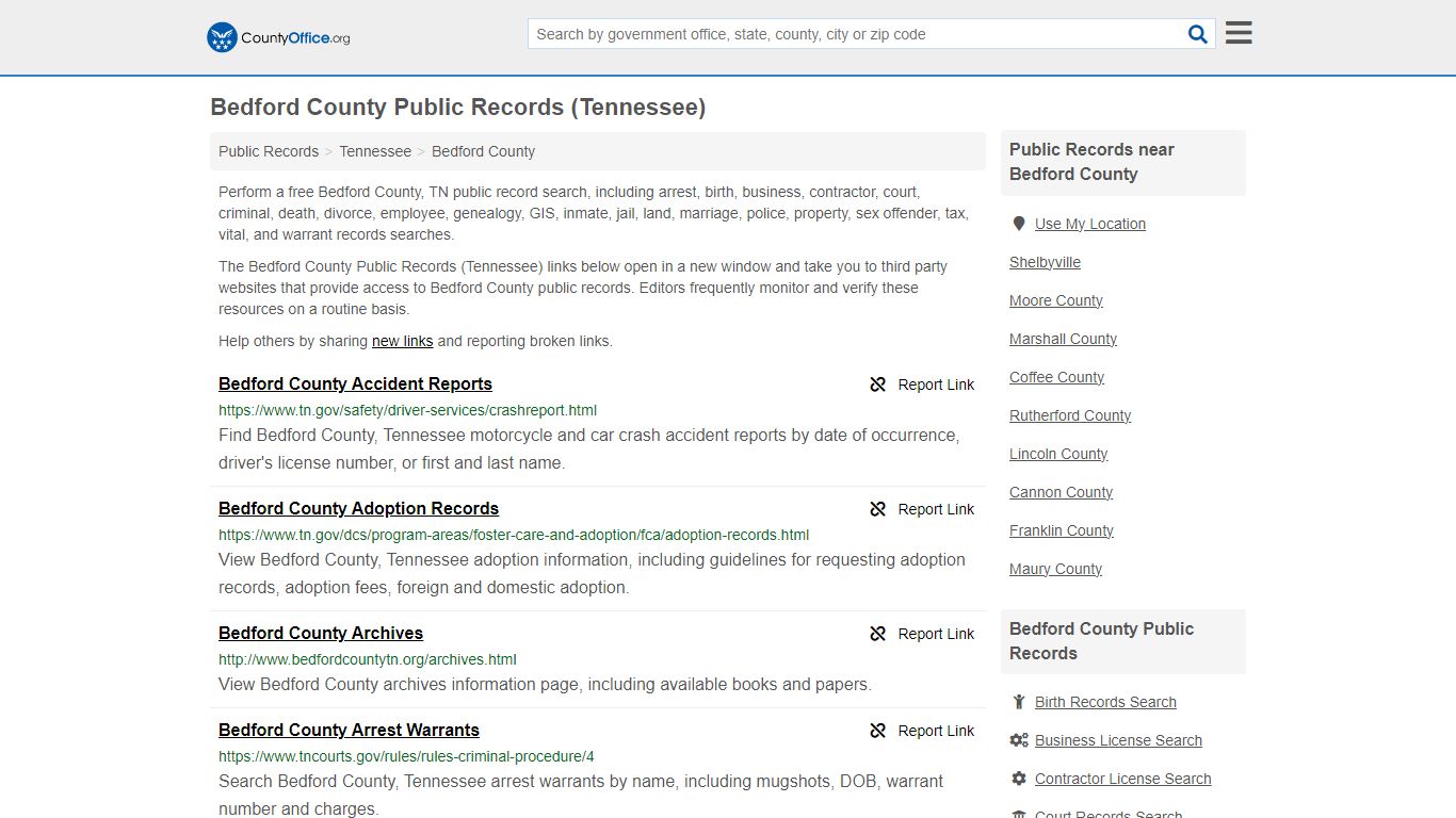Bedford County Public Records (Tennessee) - County Office