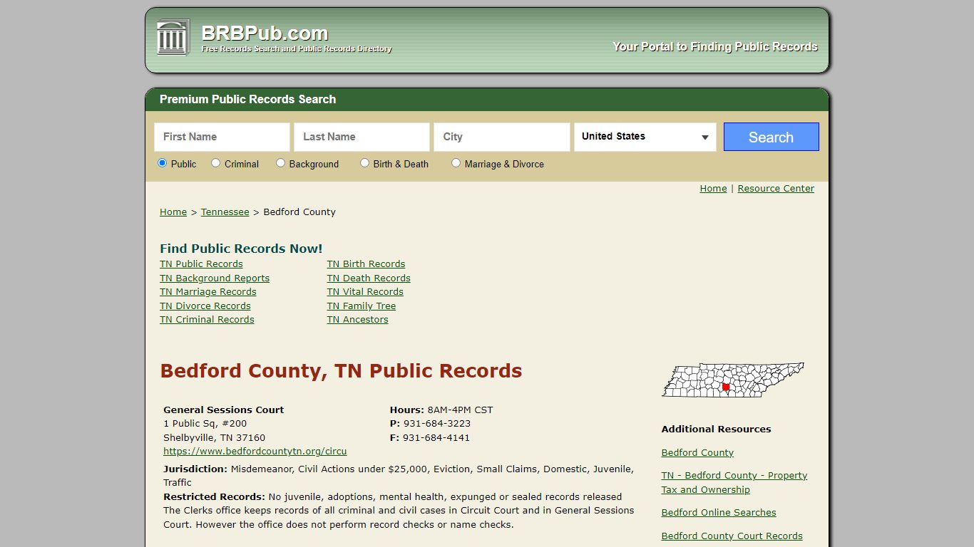 Bedford County, TN Public Records - BRB Pub